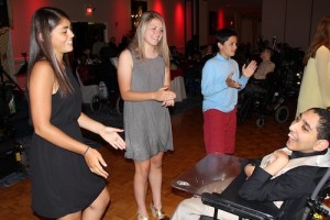Raissa Rojas, left, and Emily Maheras of Bernards High on the dance floor with Matheny student, Mohamed El Yamany.